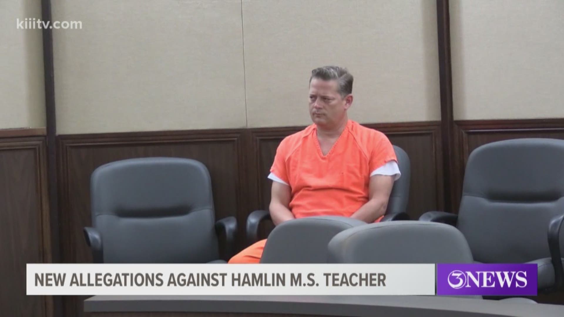 A Hamlin Middle School teacher who turned himself in last week after being accused of having a relationship with a student is now back in the Nueces County Jail.