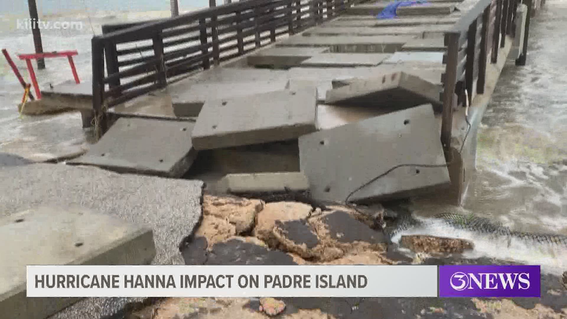 3 News reporter Michael Gibson reports on the damage on Padre Island after Hurricane Hanna.