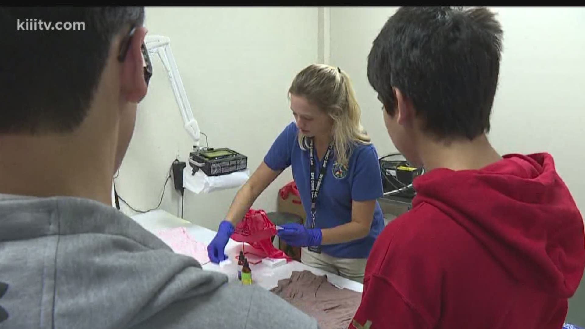 The students are currently taking a forensic science course in school and are learning that the work that goes on in a crime lab is not quite the same thing they see on TV crime shows.