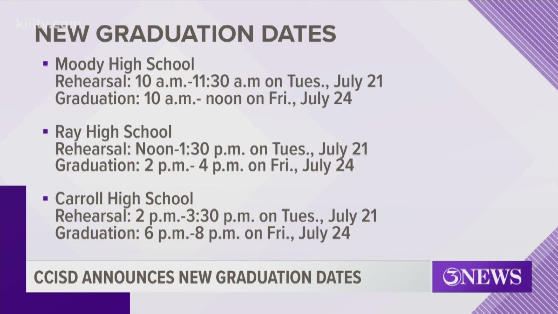 CCISD updates tentative rescheduling dates for graduation ceremonies