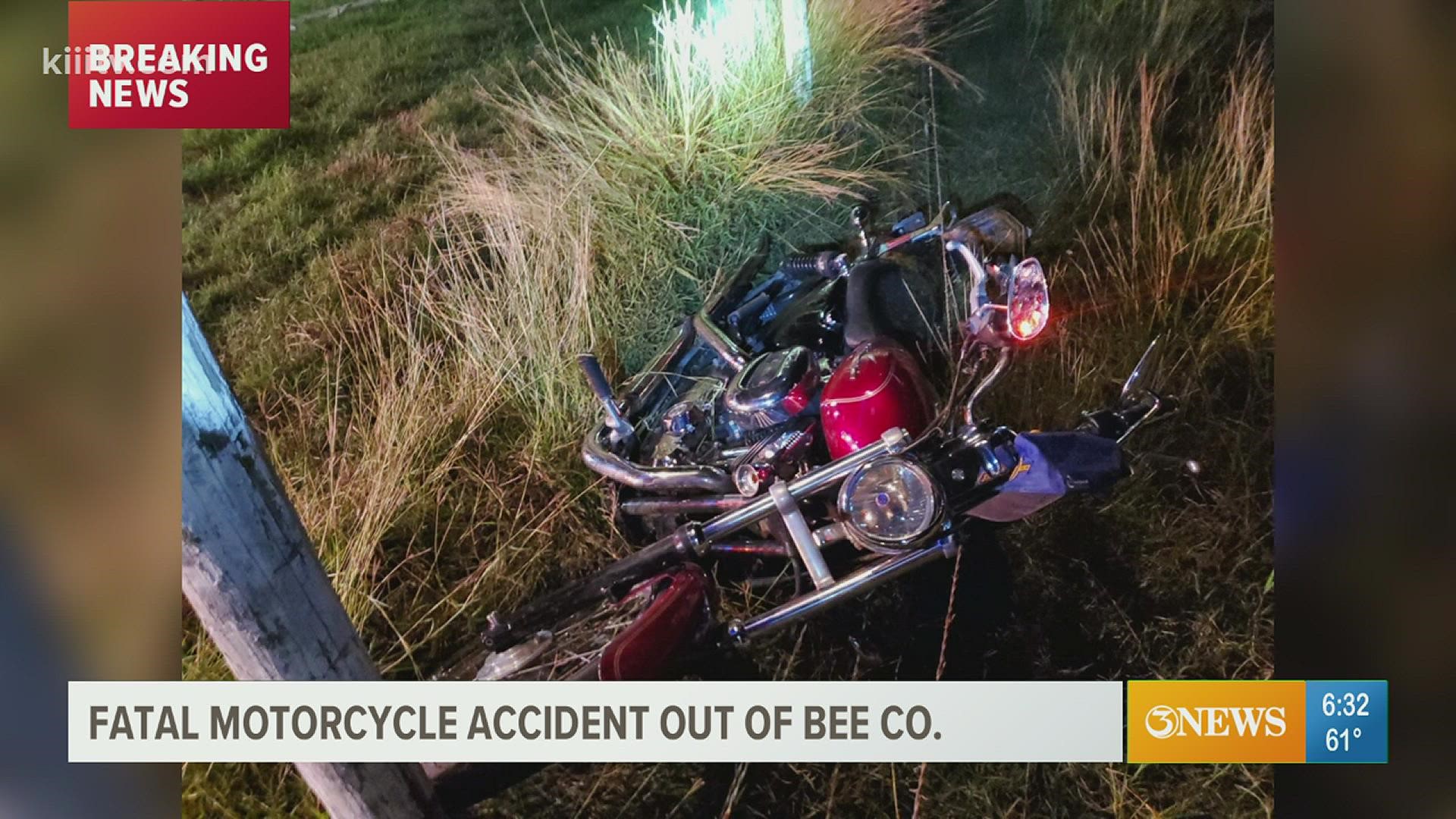 Investigators said Randall Worley of Beeville was thrown from his motorcycle Saturday night after hitting a cow along FM 796 just southwest of Beeville.