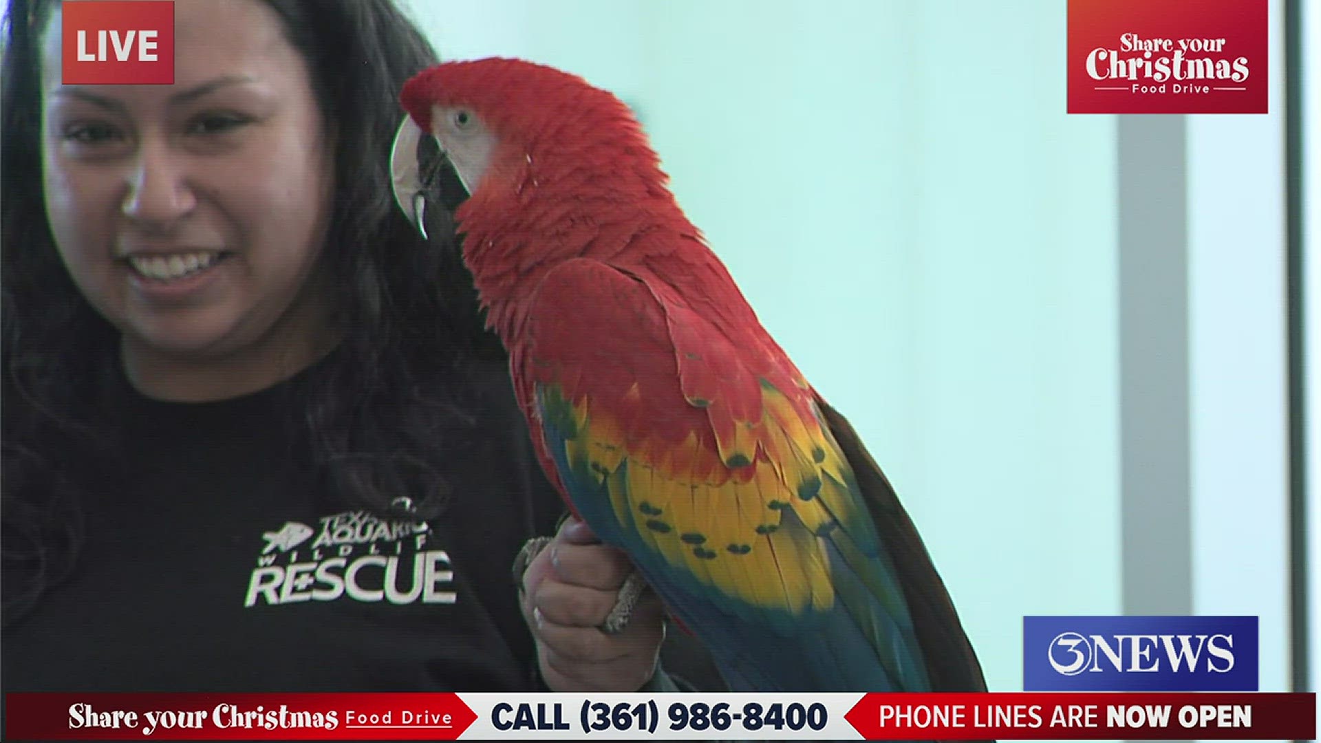 The Texas State Aquarium brought along Maya, the scarlet macaw, to the 36th Annual Share Your Christmas before pledging a donation to the Coastal Bend Food Bank.