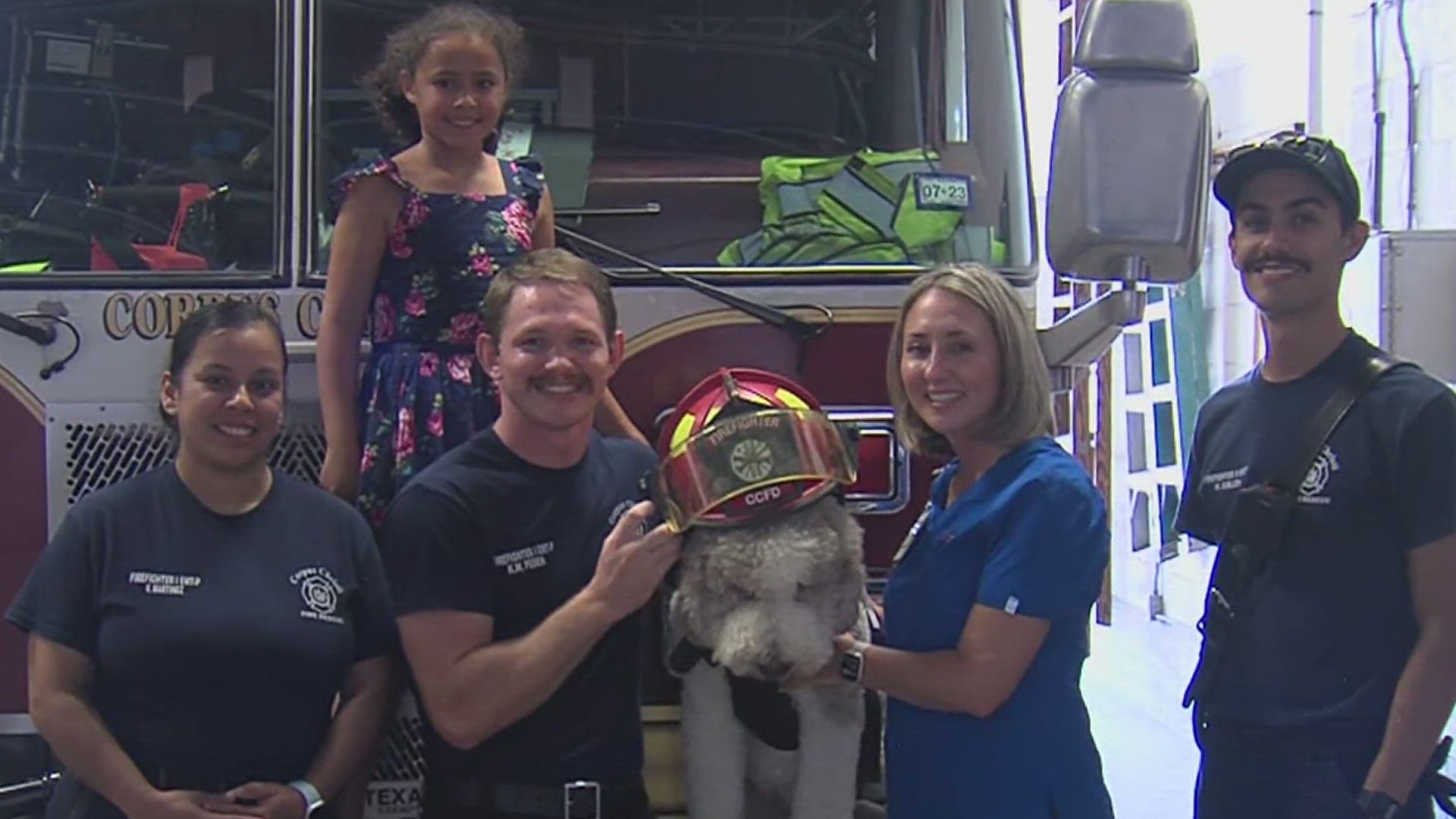 A two-year-old Sheepadoodle named Max also visits first responders to provide relief from high-stress jobs.