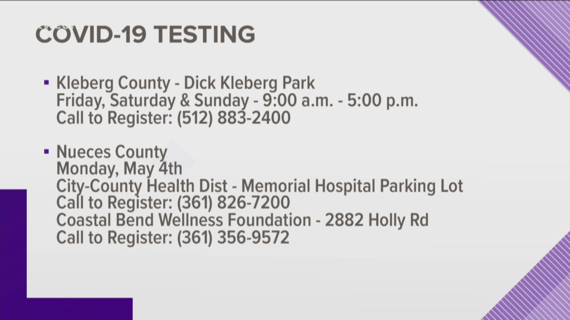 Find out where you and your family can get tested for the COVID-19 all across the Coastal Bend.