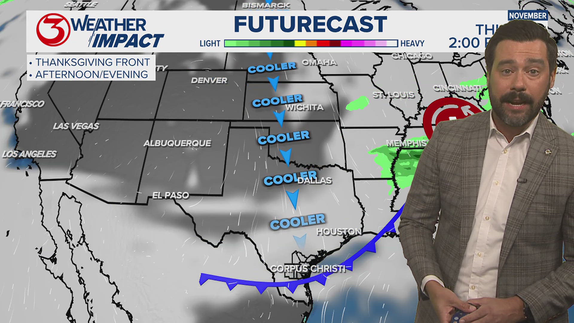 The Coastal Bend will experience a warming trend through the weekend. The first of two cold fronts next week arrives Tuesday. The second slated for Thanksgiving.