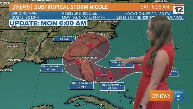 Subtropical Storm Nicole to impact Bahamas and Florida