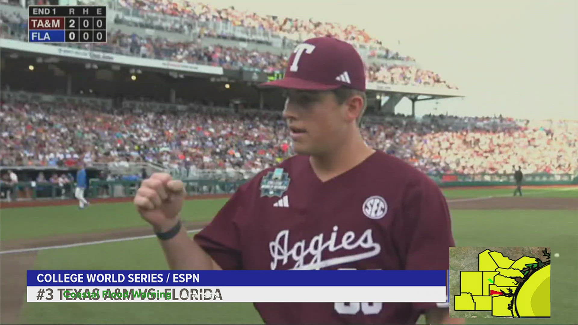 Justin Lamkin threw five shutout innings in a win over the Florida Gators. Footage courtesy ESPN.