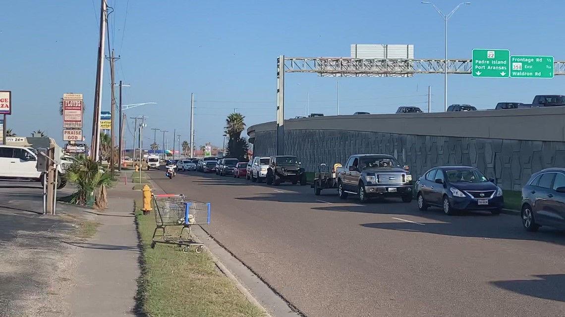 Traffic is backed up heading from Flour Bluff into Corpus Christi