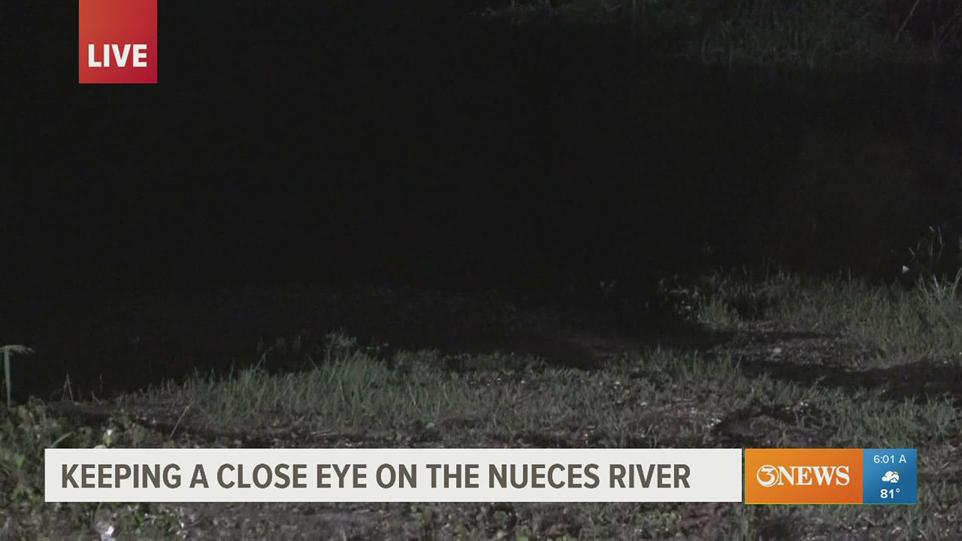 The Nueces River near Three Rivers in Live Oak County hit major flood stage at 37 feet Tuesday.