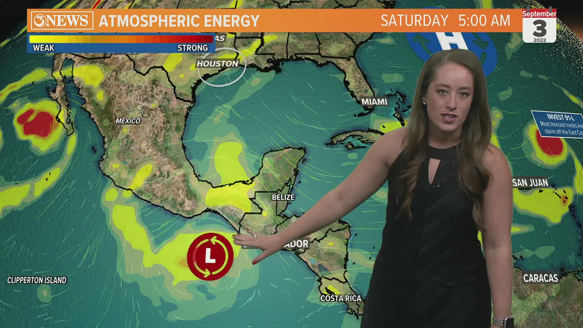 One potential storm is moving toward the northern Leeward Islands in the Caribbean. No treats in the Gulf of Mexico or Texas