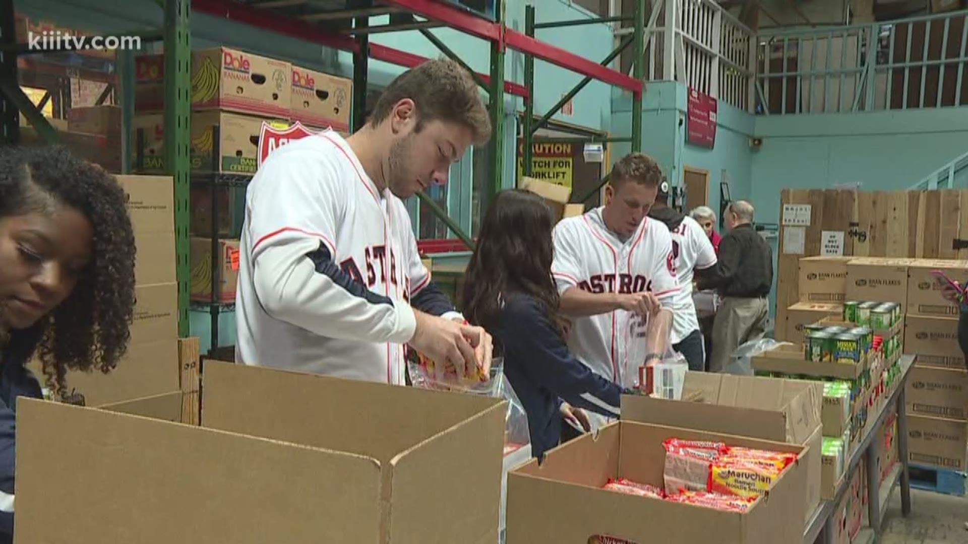 A few members of the Houston Astros were in Corpus Christi during their annual caravan tour around the state Wednesday and decided to help sort canned goods at the Coastal Bend Food Bank.