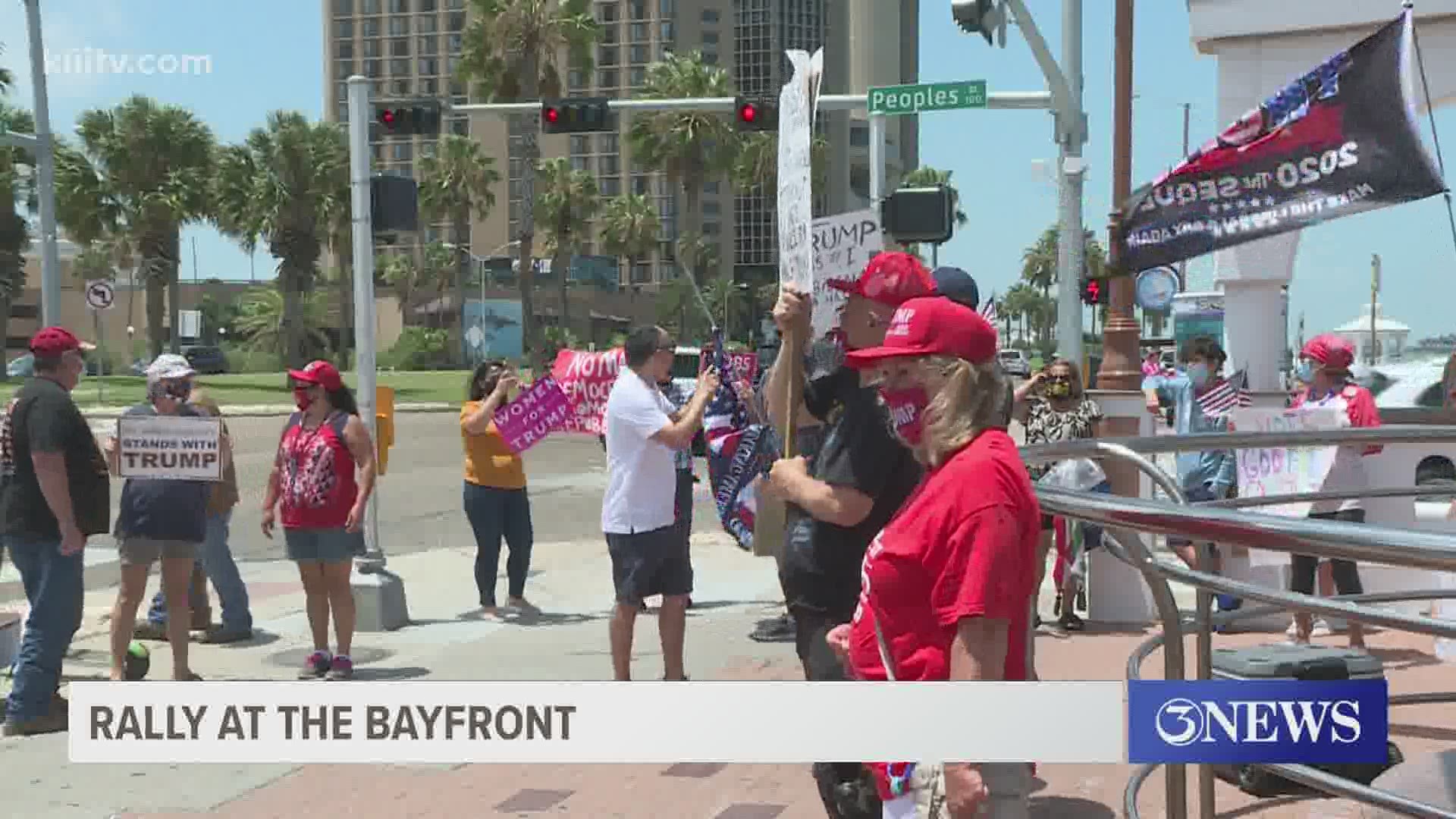 Despite state, county and city orders of no gatherings of ten or more, dozens of President Donald Trump supporters and counter-protesters gathered on the bayfront.