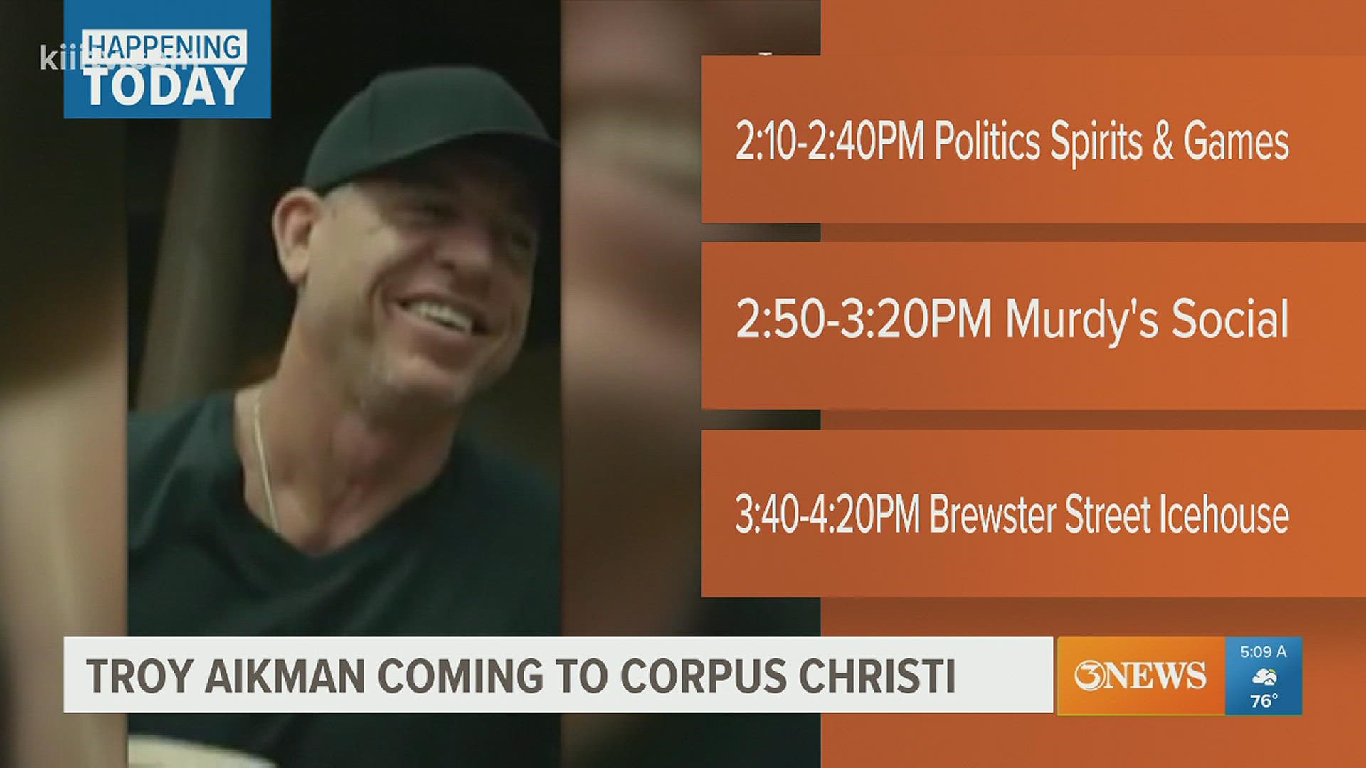 Aikman will be at Politics, Murdy's and Brewster's Downtown today to promote his new beer.