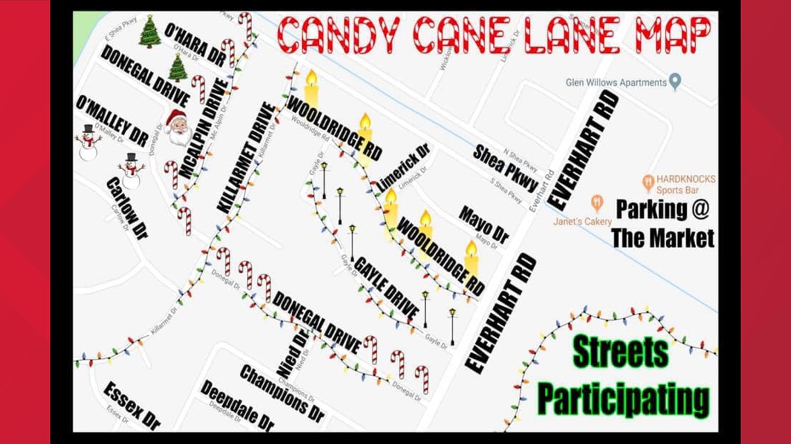 Candy Cane Lane Map Candy Cane Lane Block Party: A Concert, Food Trucks, Christmas Lights, And  Santa Claus | Kiiitv.com