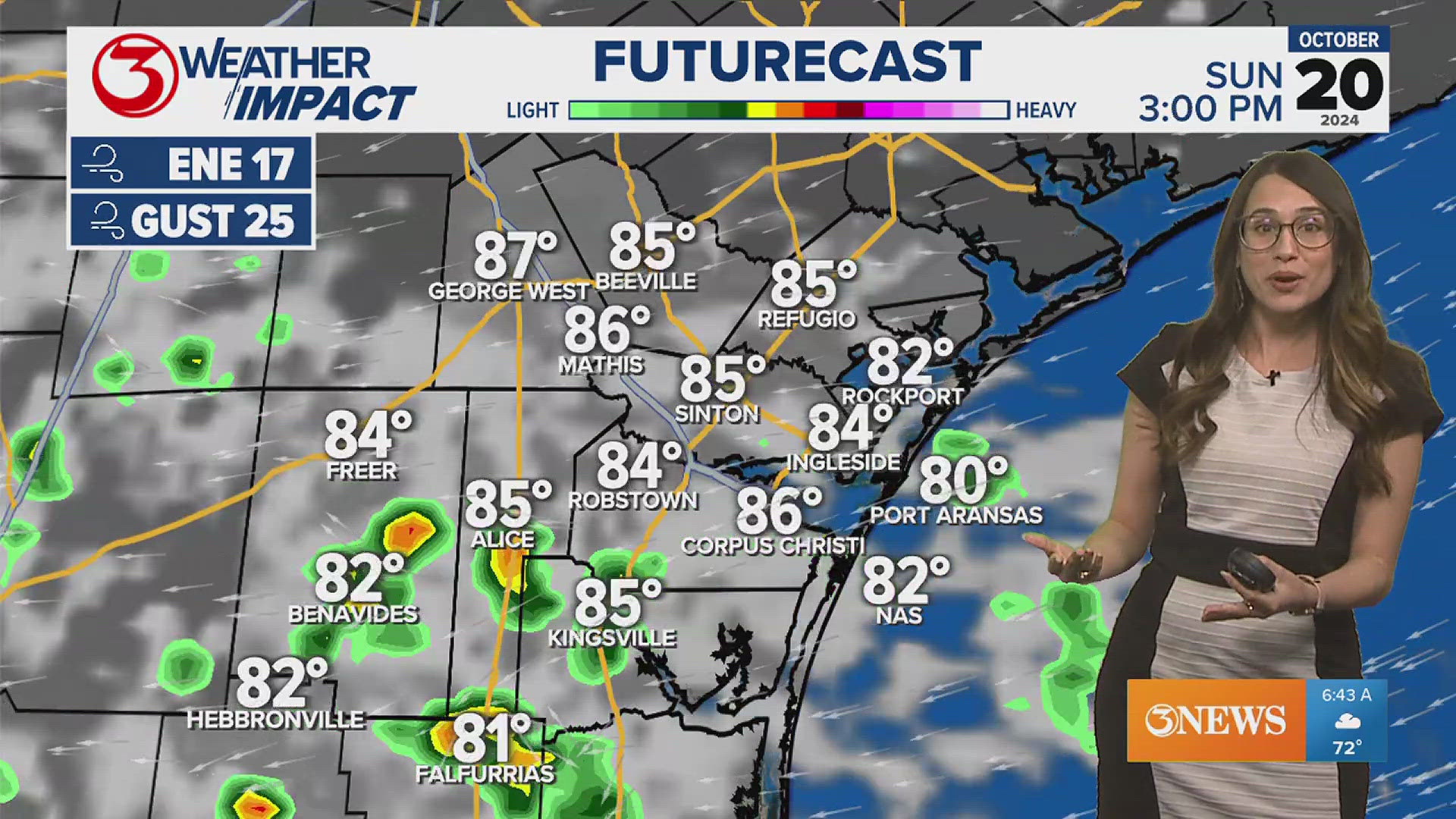 High pressure will move in, allowing skies to clear and rain chances to dry up. Afternoon highs will linger in the upper 80s this week.