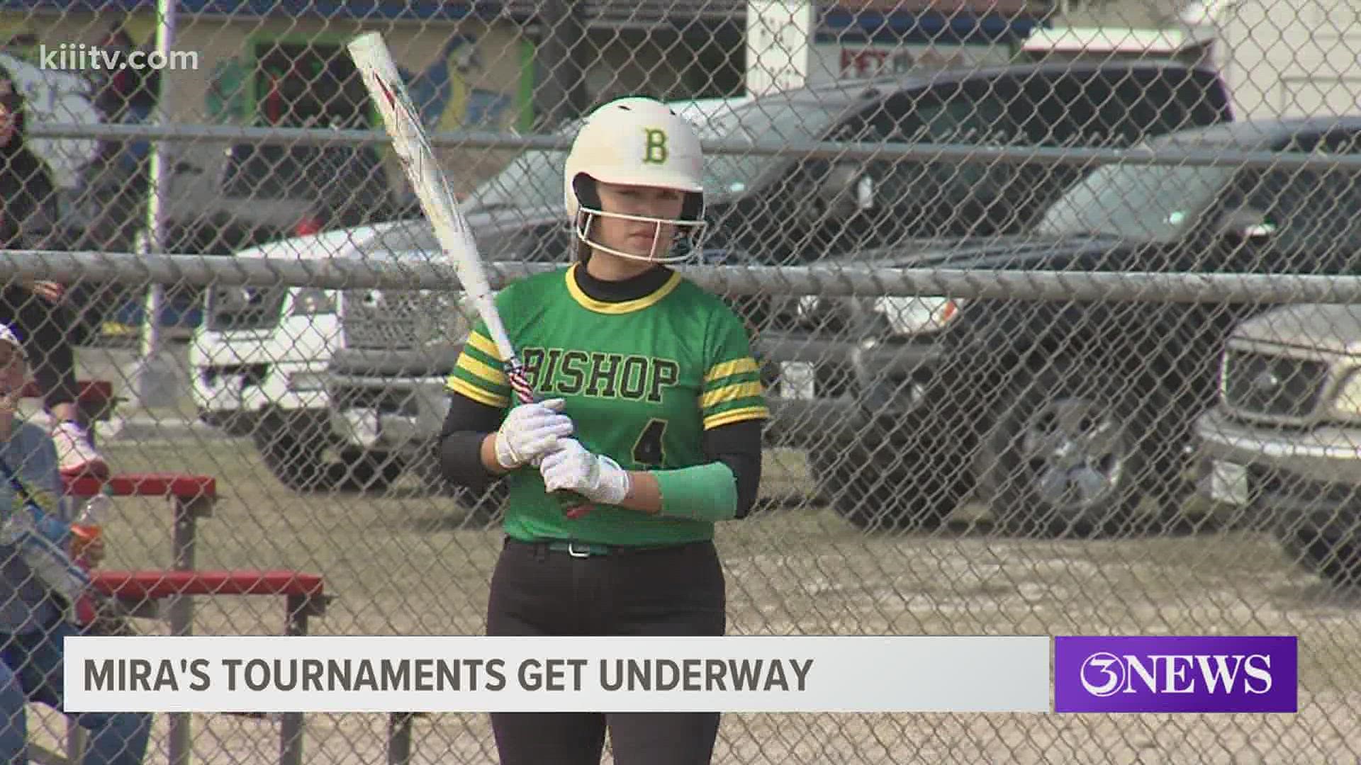 The state-ranked Bishop Lady Badgers used a barrage of early runs to beat Ray 9-1 in the opening day of the Mira's Bayfront Bash tournament.