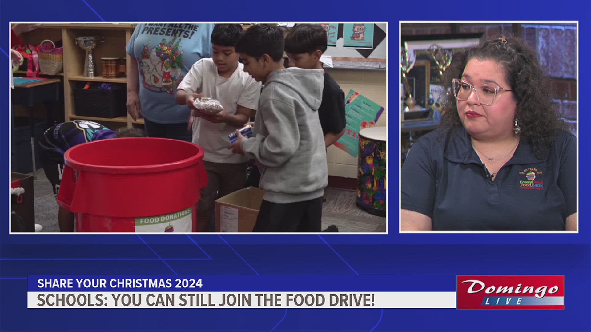 The Coastal Bend Food Bank serves 11 counties, sign your school up for the Share Your Christmas food drive. Donations stay in the community where they were given. 