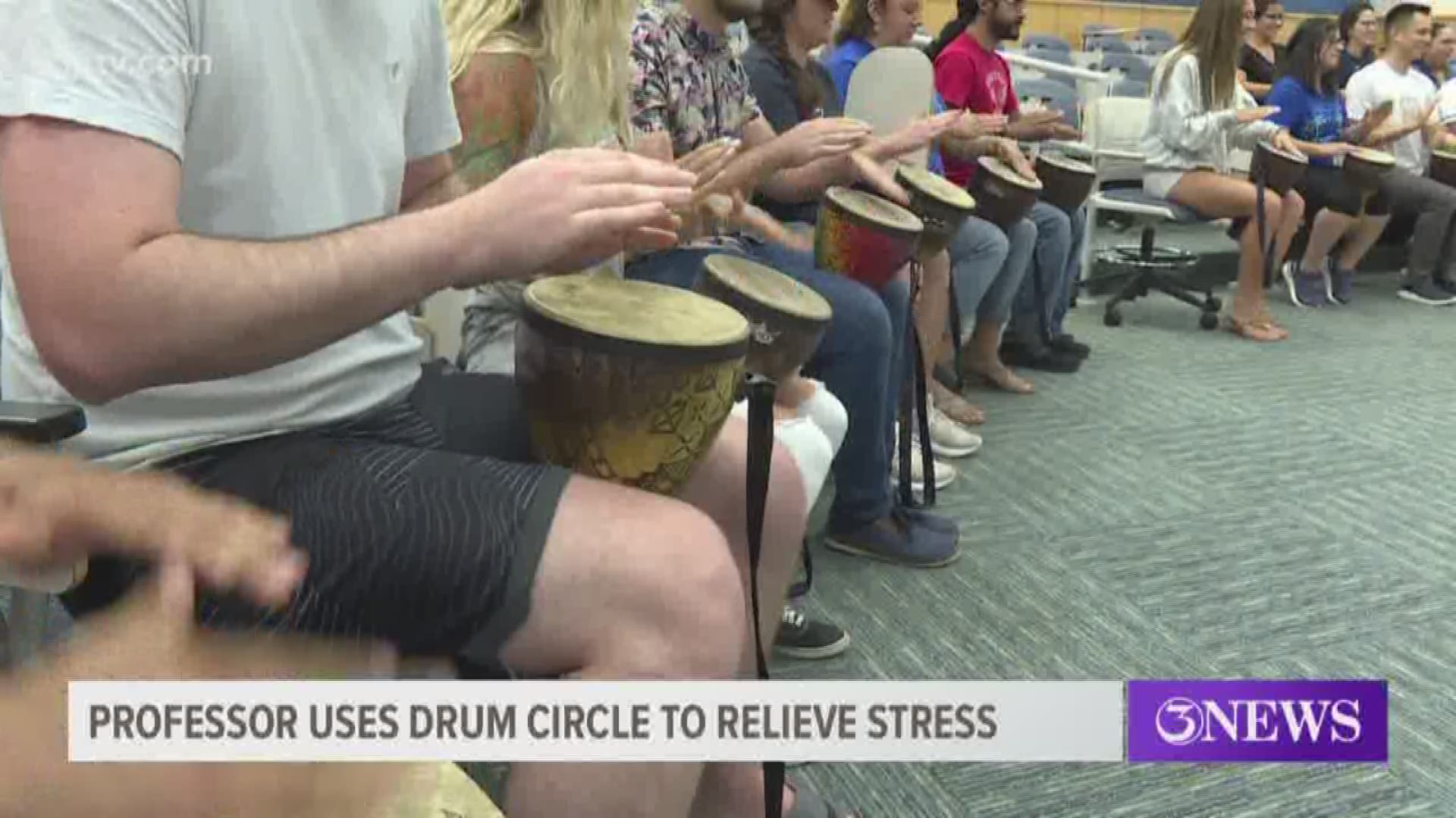 A professor at a Texas A&M University-Corpus Christi is marching to the beat of his drum by teaching others how to do the same thing with the integrations of drums into a classroom environment that can help relieve stress.