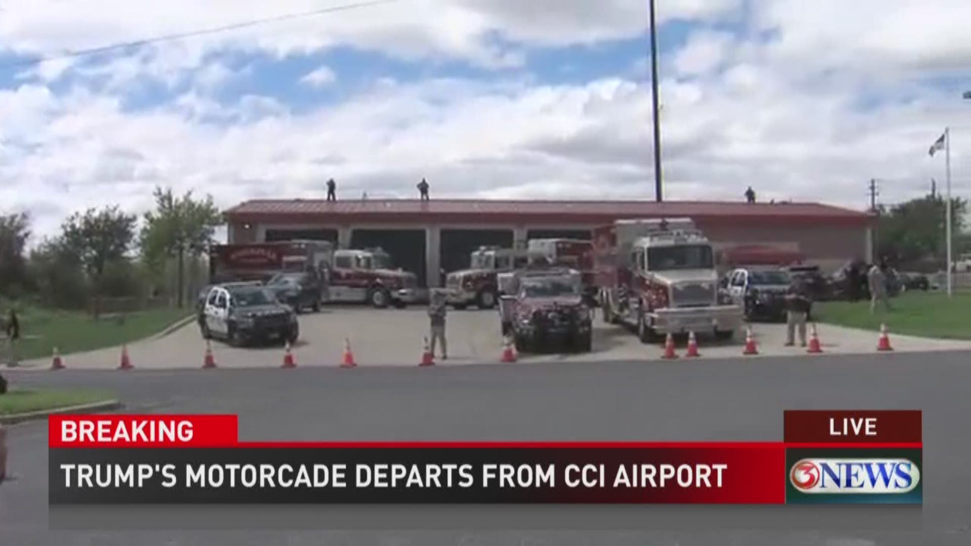 President Donald Trump and First Lady Melania landed at the Corpus Christi International Airport Tuesday and joined a motorcade to Annaville to be briefed on recovery efforts in the Coastal Bend.