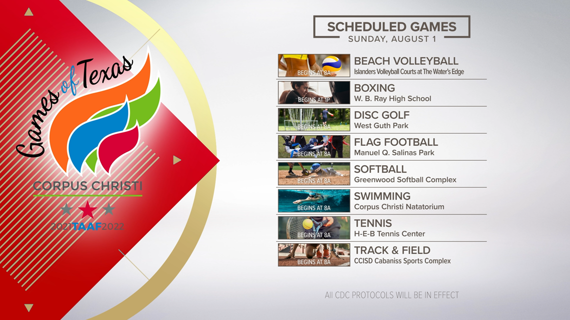 Schedule for TAAF Games in Corpus Christi