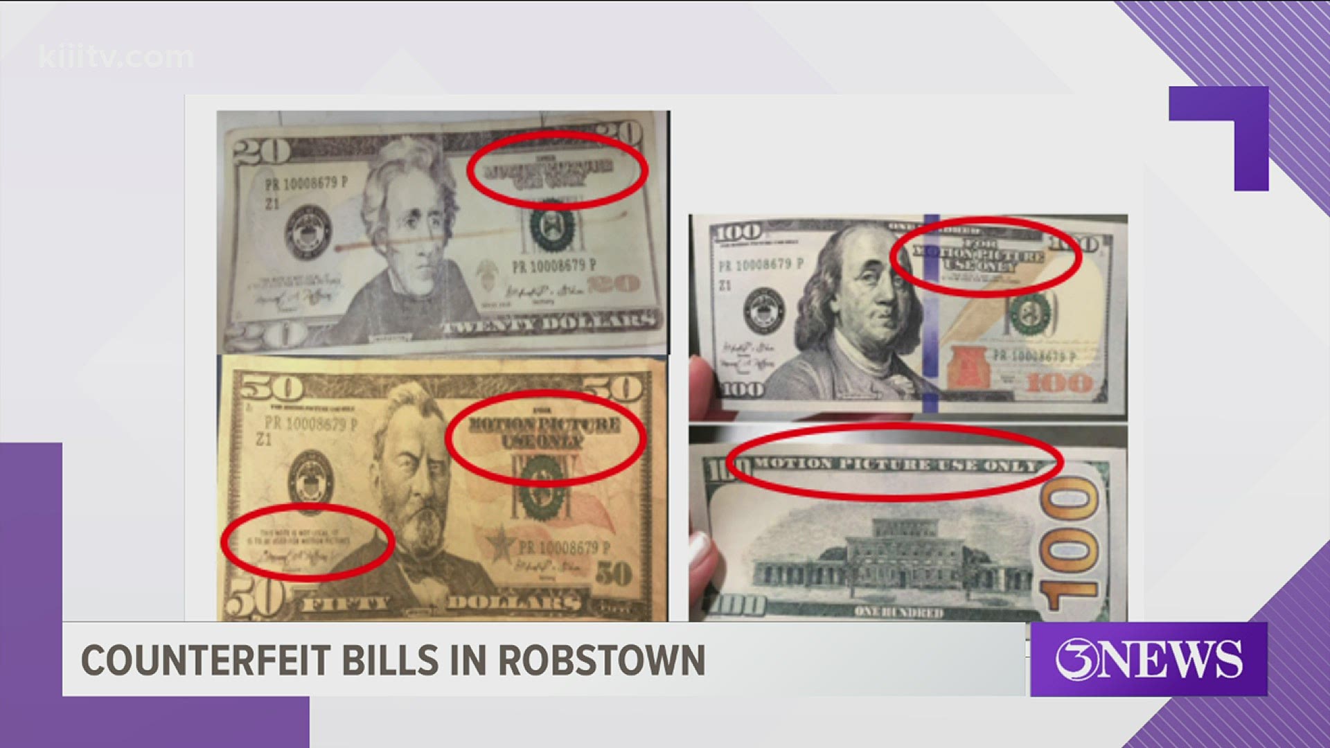 If caught using counterfeit bills, the suspect could face counts of Forgery, which is a Felony in Texas.