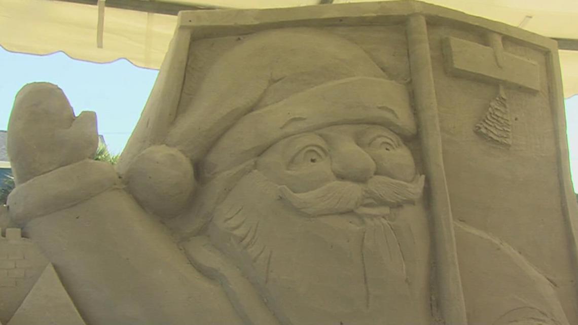 Port Aransas Santa sand sculpture is almost complete