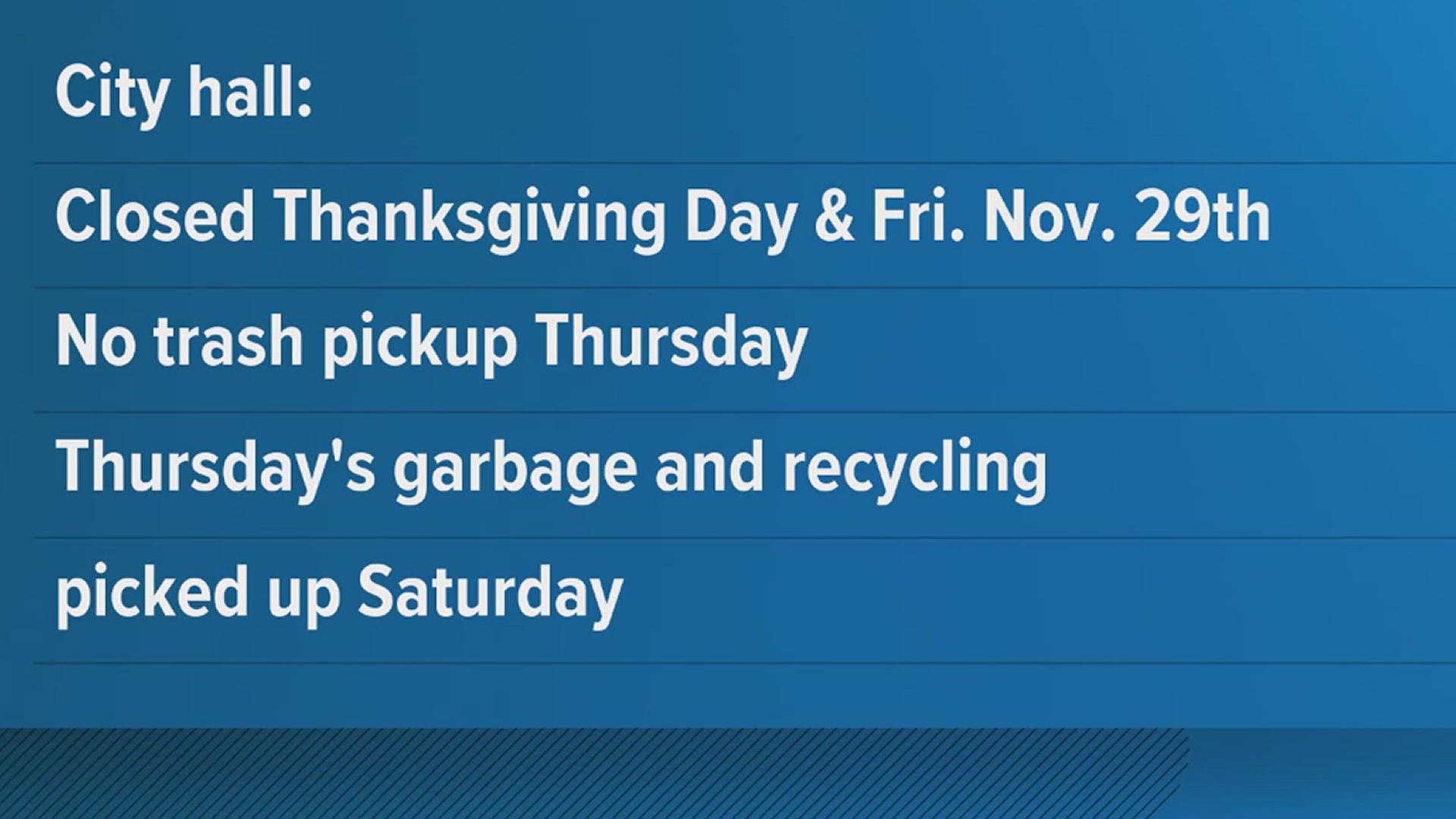 Trash will not be collected on Thursday. If your collection day is Thursday, city crews will pick up your trash on Saturday.