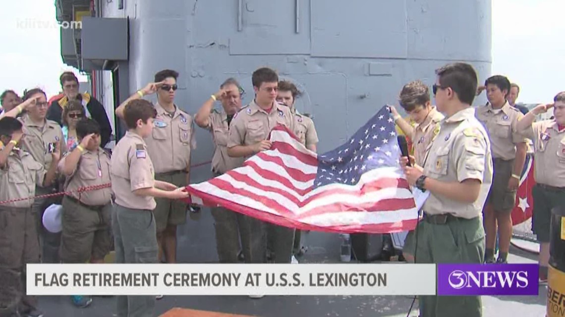 Eagle Scouts hold flag retirement ceremony at U.S.S Lexington | kiiitv.com