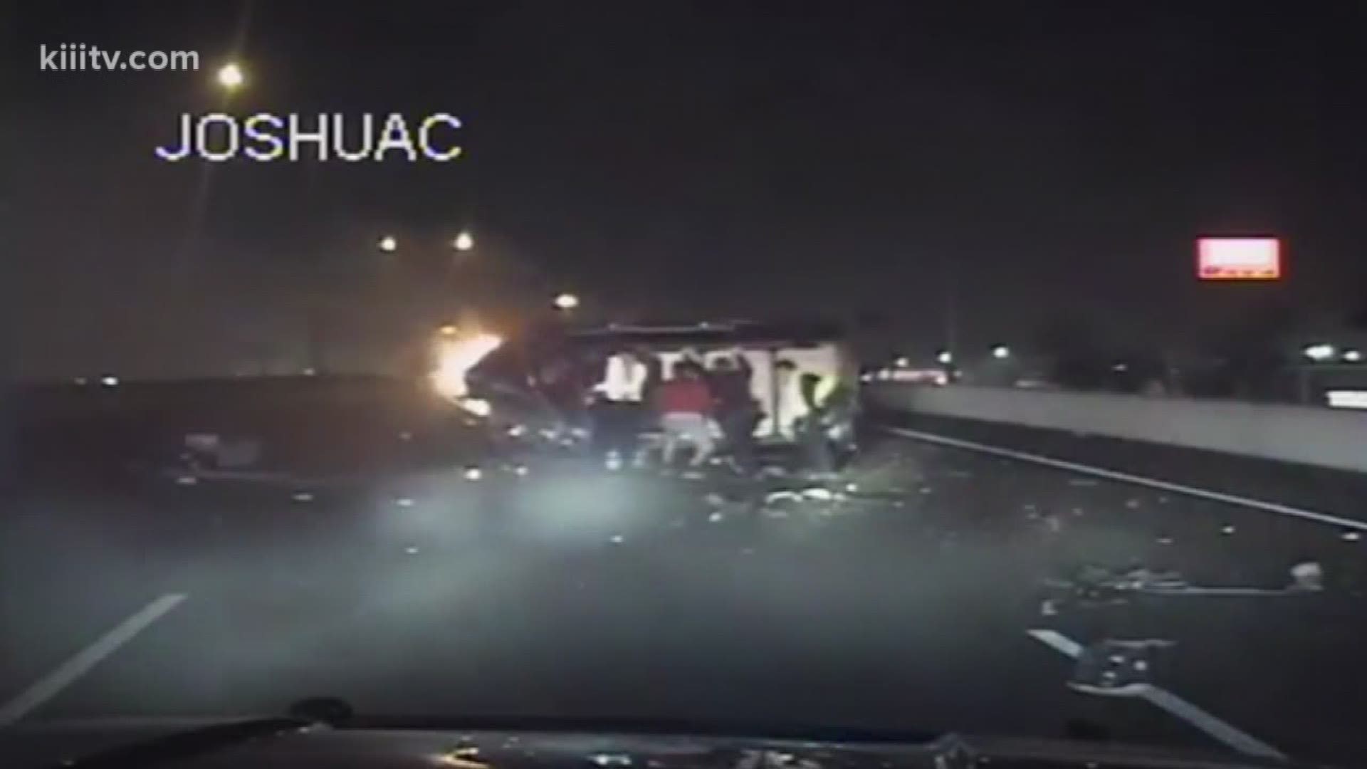 The Corpus Christi Police Department released Friday dash cam video showing the moments after a deadly wrong-way collision killed one man and left four in critical condition.