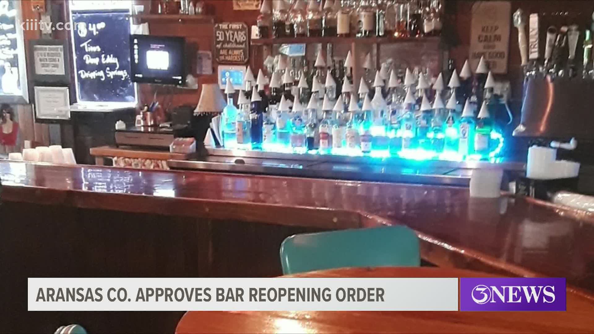 Aransas County has become the first county in the Coastal Bend to approve the governor's decision to let bars reopen on a limited basis.