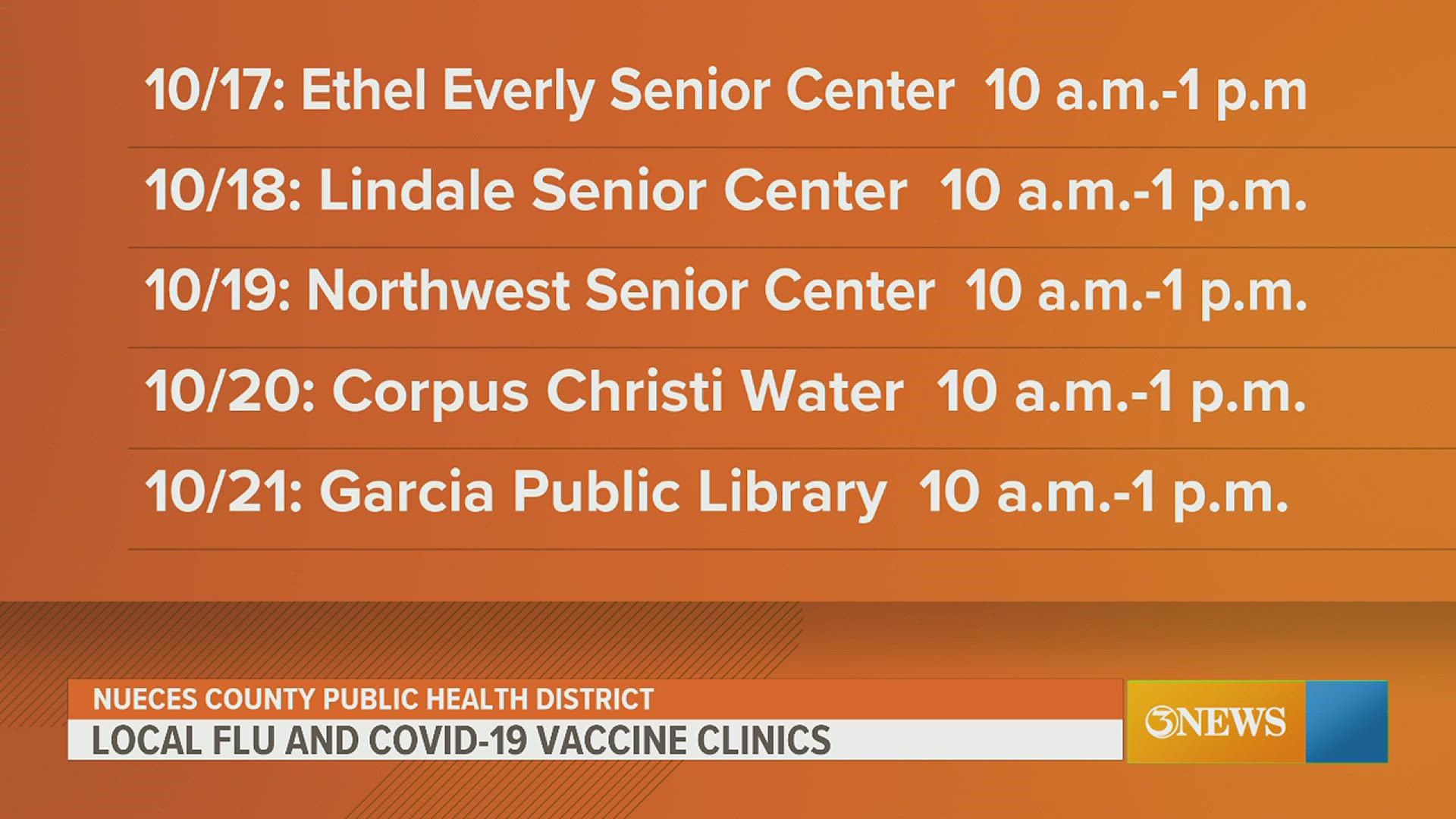 Every day for five days, a new location in Nueces County will provide free flu and COVID-19 vaccines to the public.