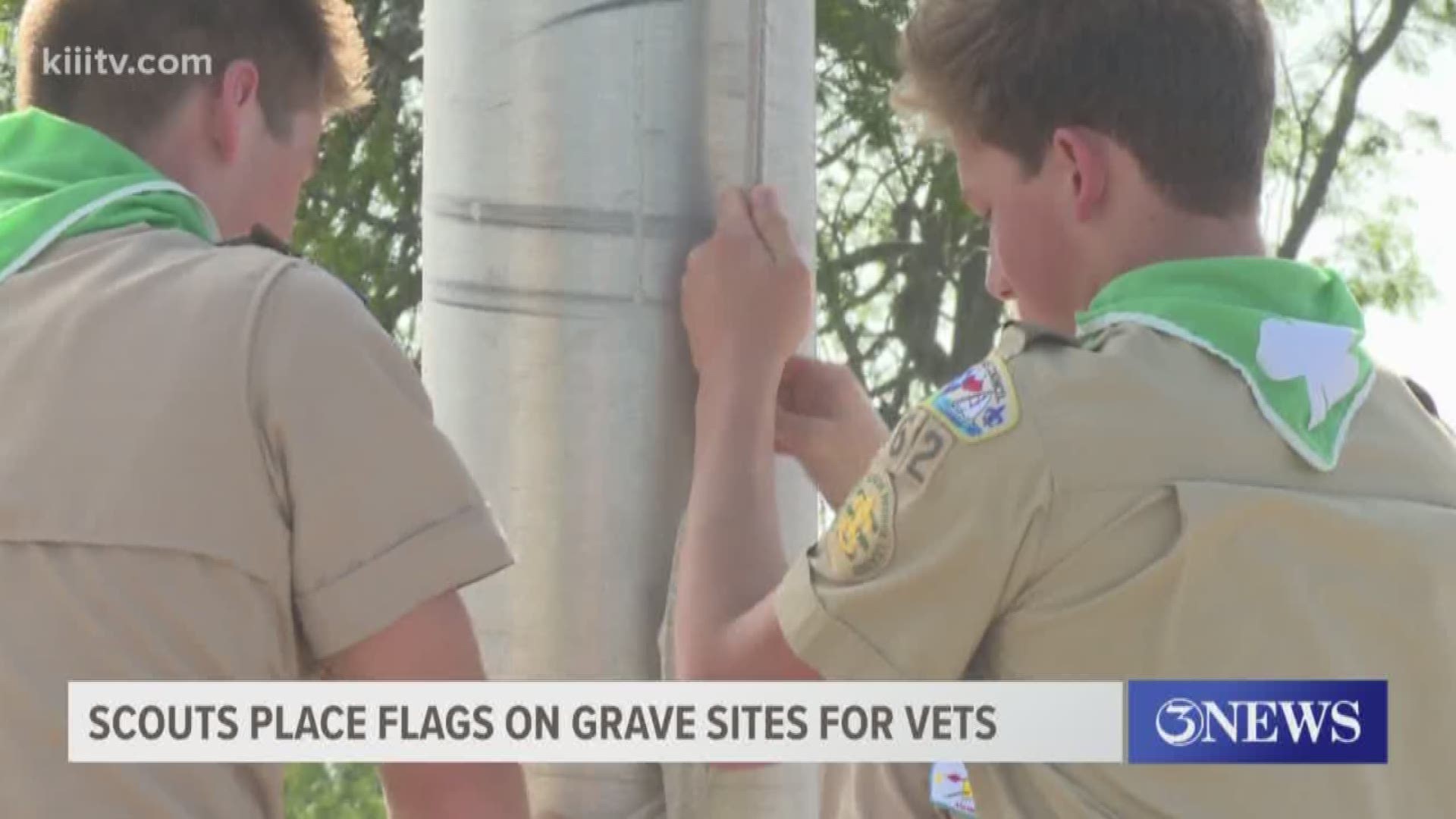 The decorating event kicked off with a ceremonial flag raising before the scouts set out to place the flags at the gravesites.