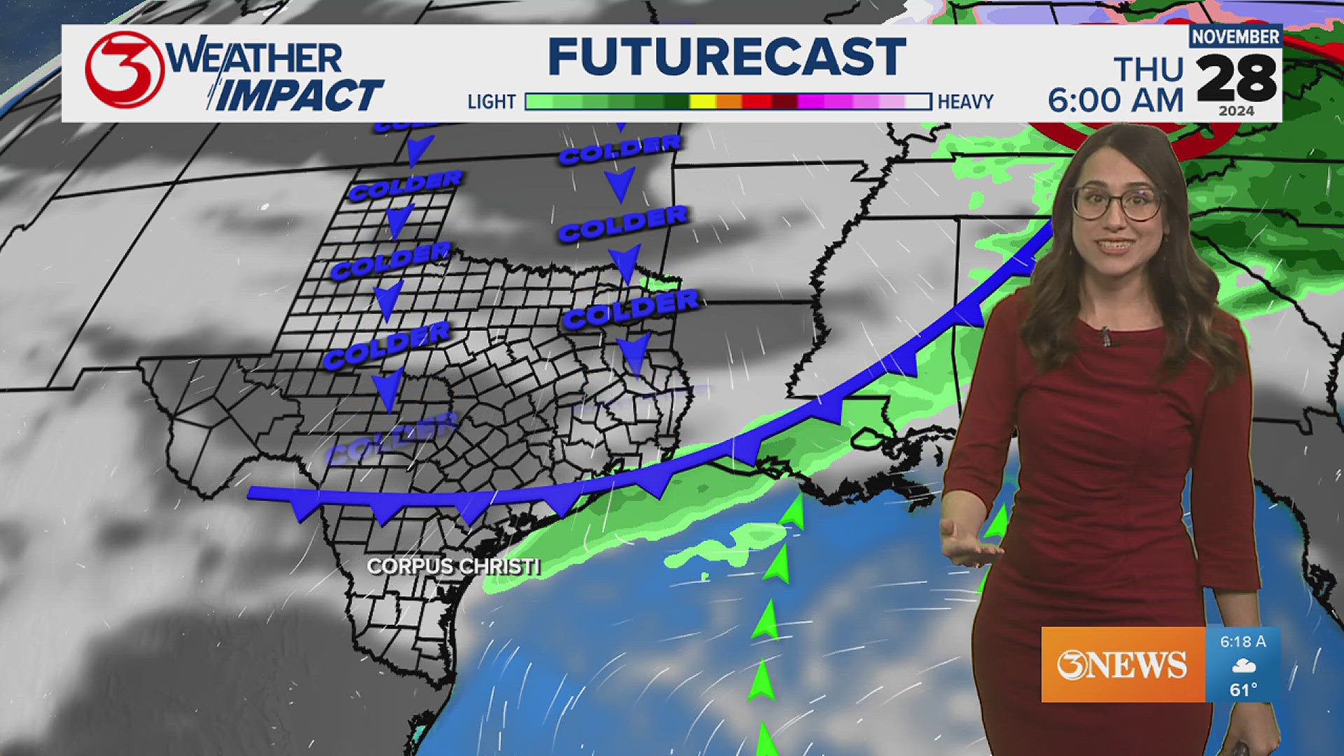 Another cold front is expected Thanksgiving Day. Details on timing and temperatures for the holiday front will be ironed out this week.