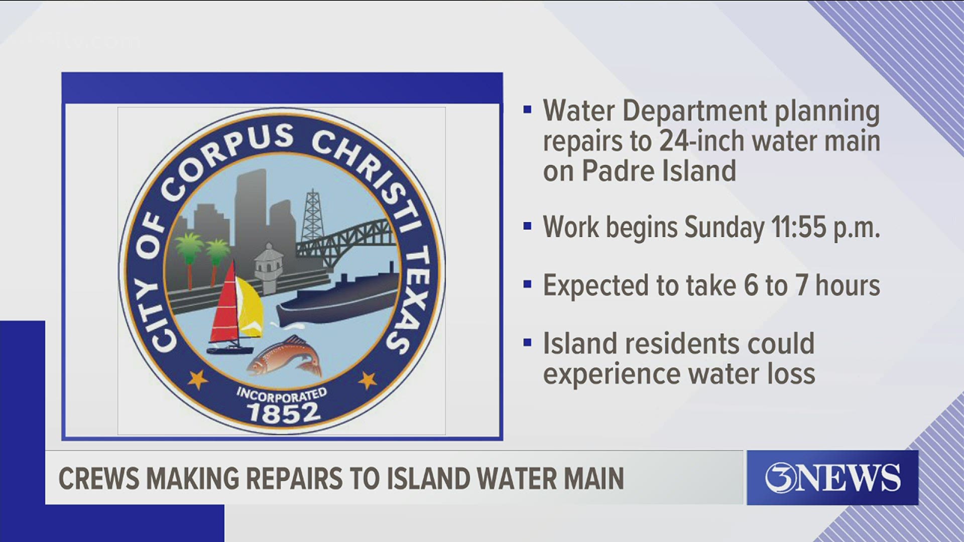 Residents on The Island should be prepared for a possible disruption in water services beginning Sunday night.