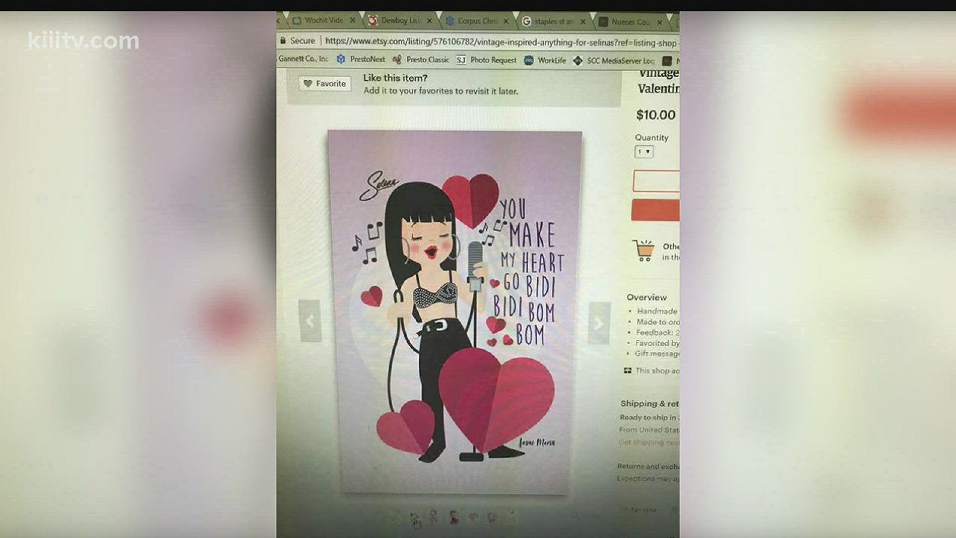 An online shop on the popular retail site "Etsy" has created and is selling Selena-inspired Valentine's Day cards.