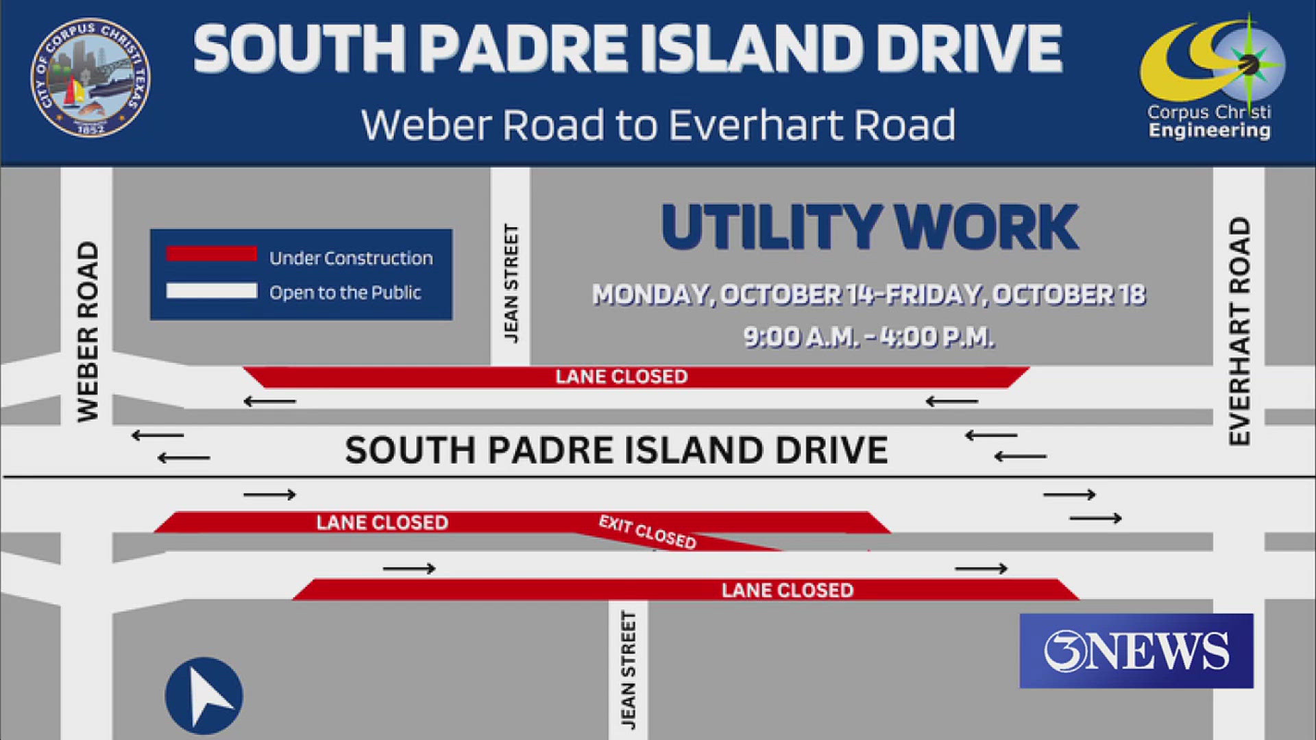 The work is scheduled to run from 9 a.m.-4 p.m. through Friday.