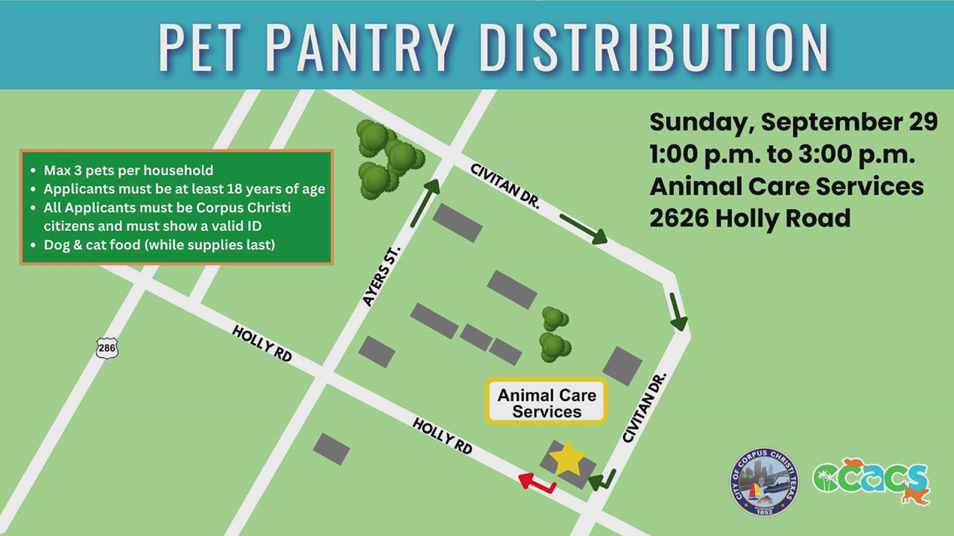 A distribution will be taking place this Sunday from 1 to 3 p.m. at 2626 Holly Road.