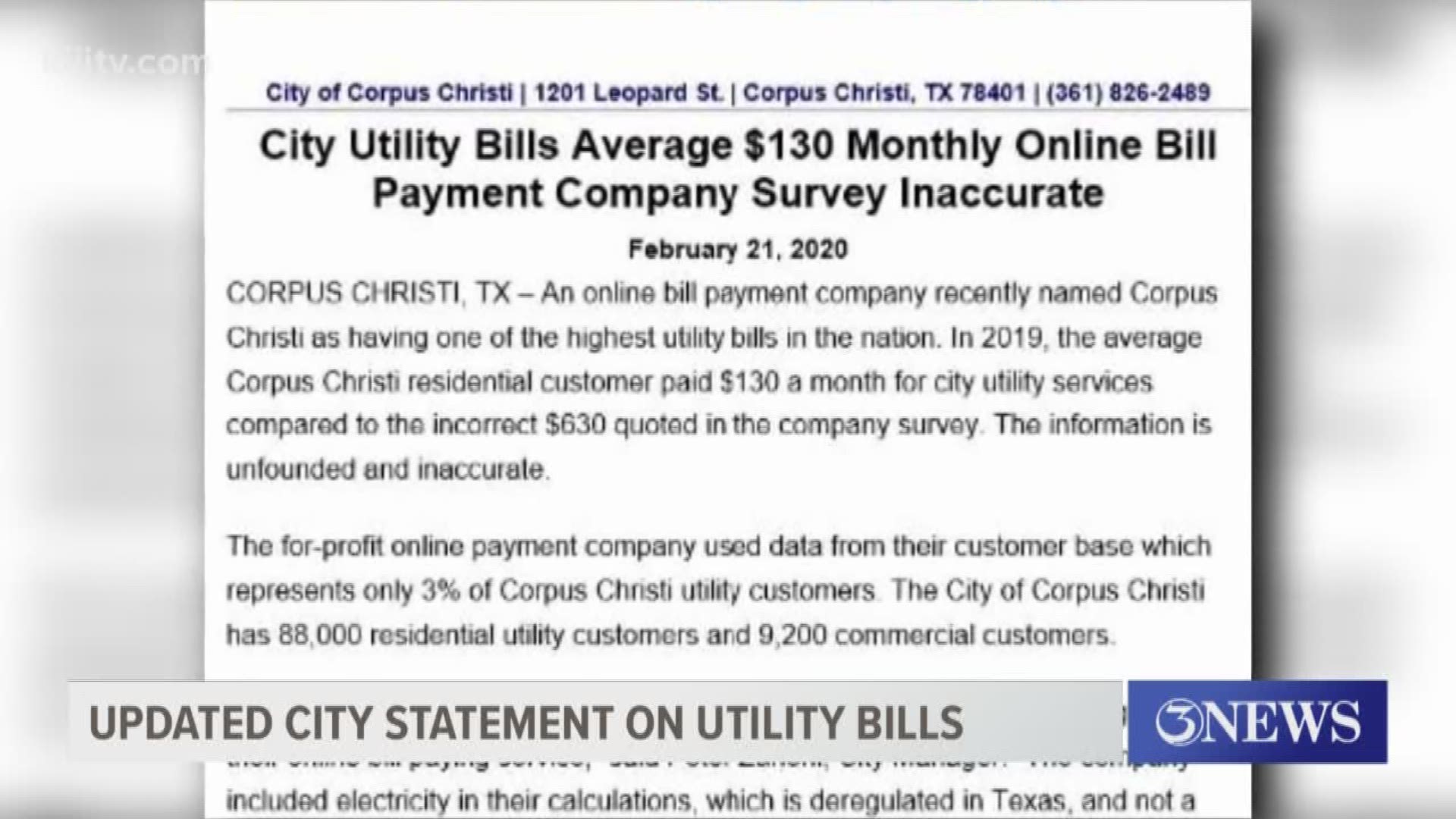 After doing some research and checking on their end, the city has responded to a study claiming that Corpus Christi has the highest average utility bills in the U.S.