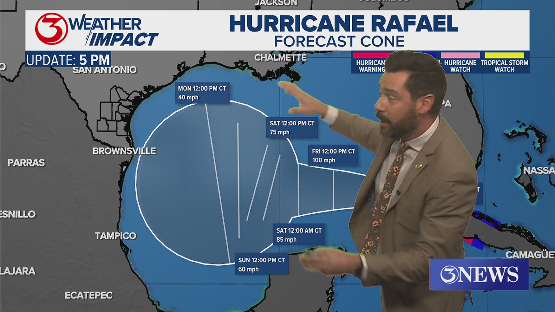 Rafael will work westward in the Gulf of Mexico through the weekend. Currently does not present a threat to Corpus Christi, other than elevated surf.