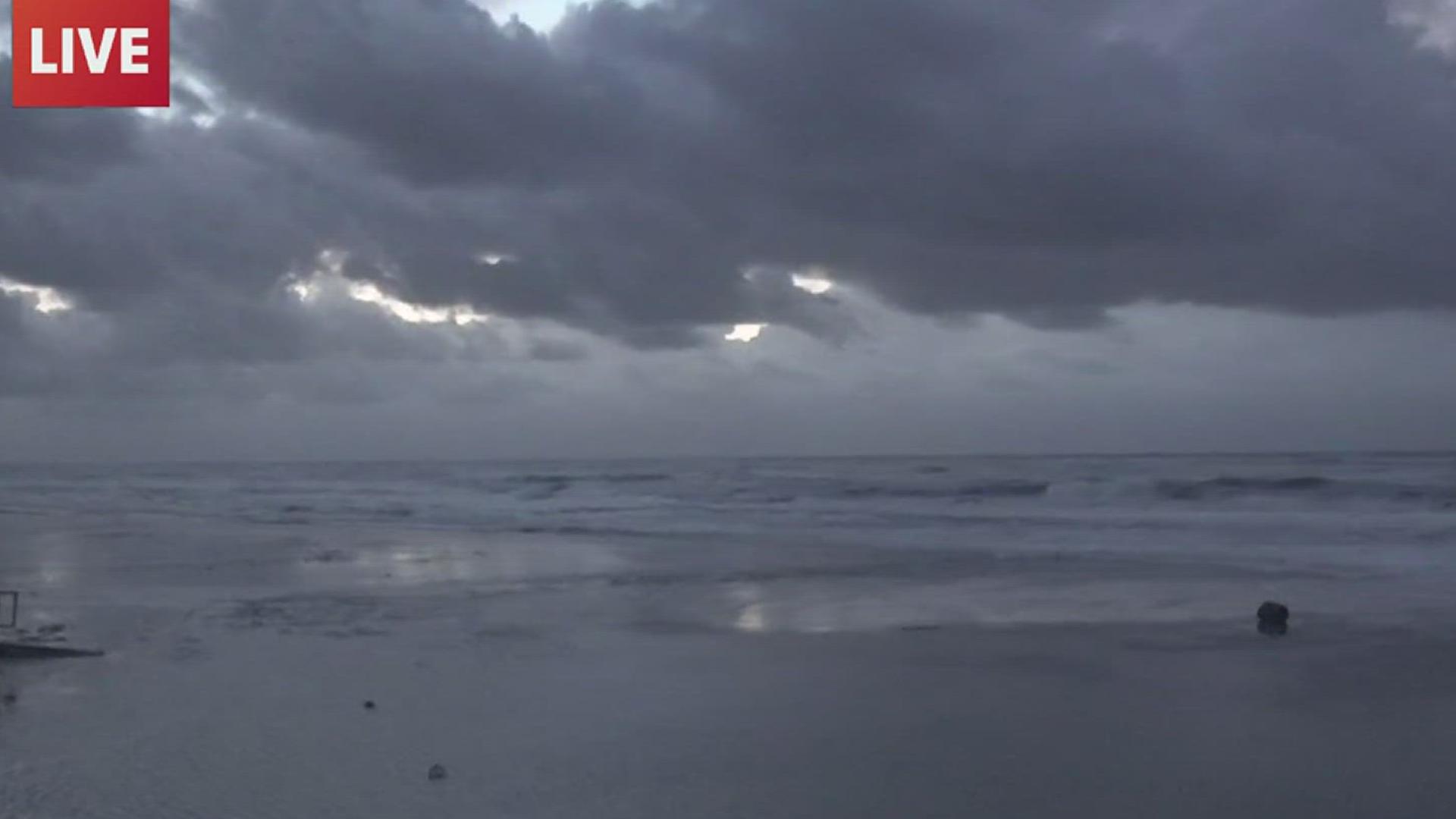 Madeline was live from the Micael J. Ellis Beach and Seawall Tuesday morning where the waves are coming in strong, and water appears to already be at the seawall.