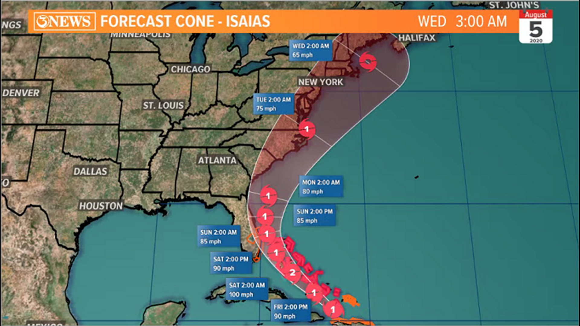 Hurricane Isaias headed up the US Atlantic Coast | kiiitv.com