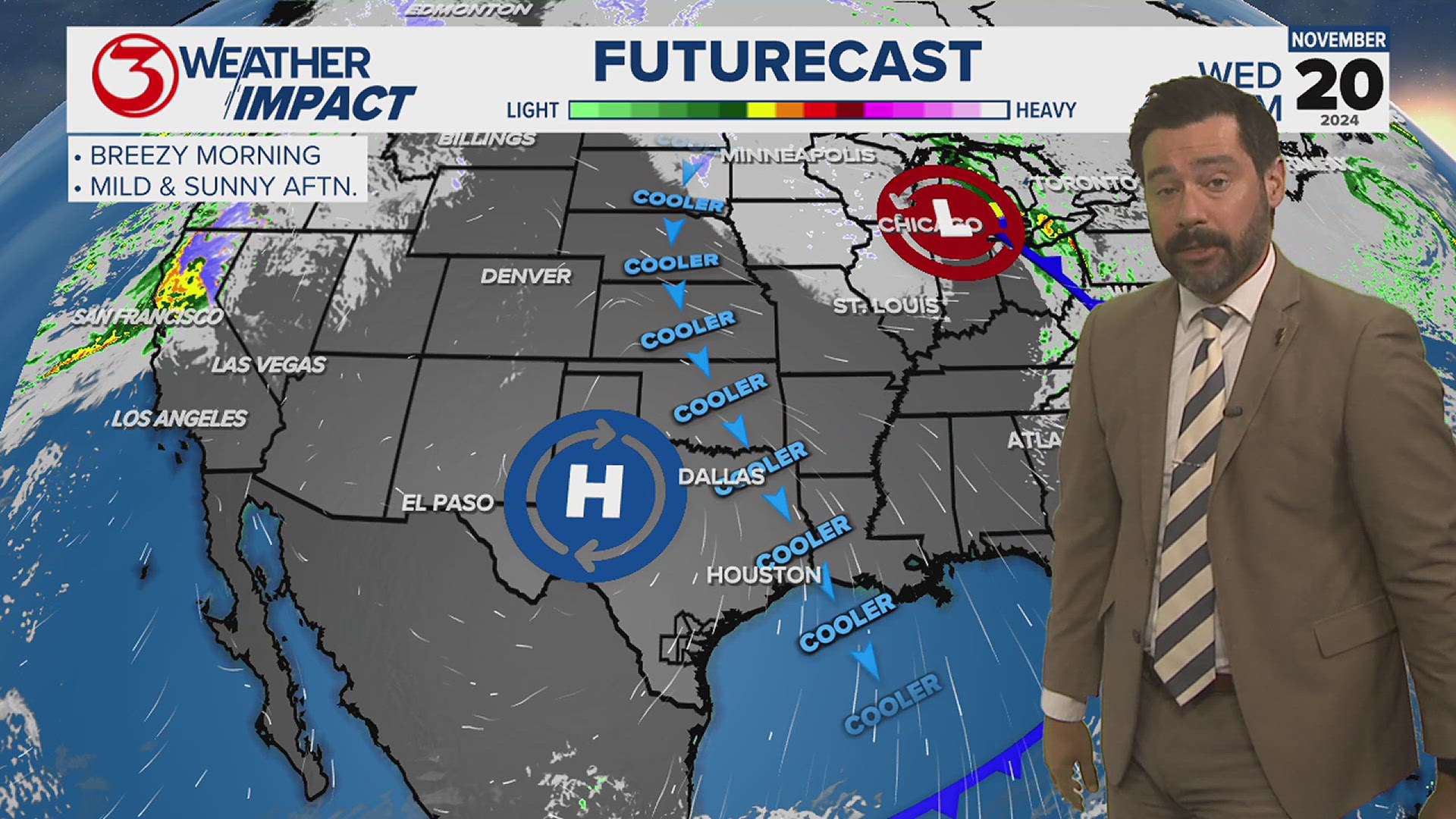 A reinforcing cold front will lower highs down to the 70s Wednesday and Thursday. 40s in play for the first time since early April on Thursday morning.