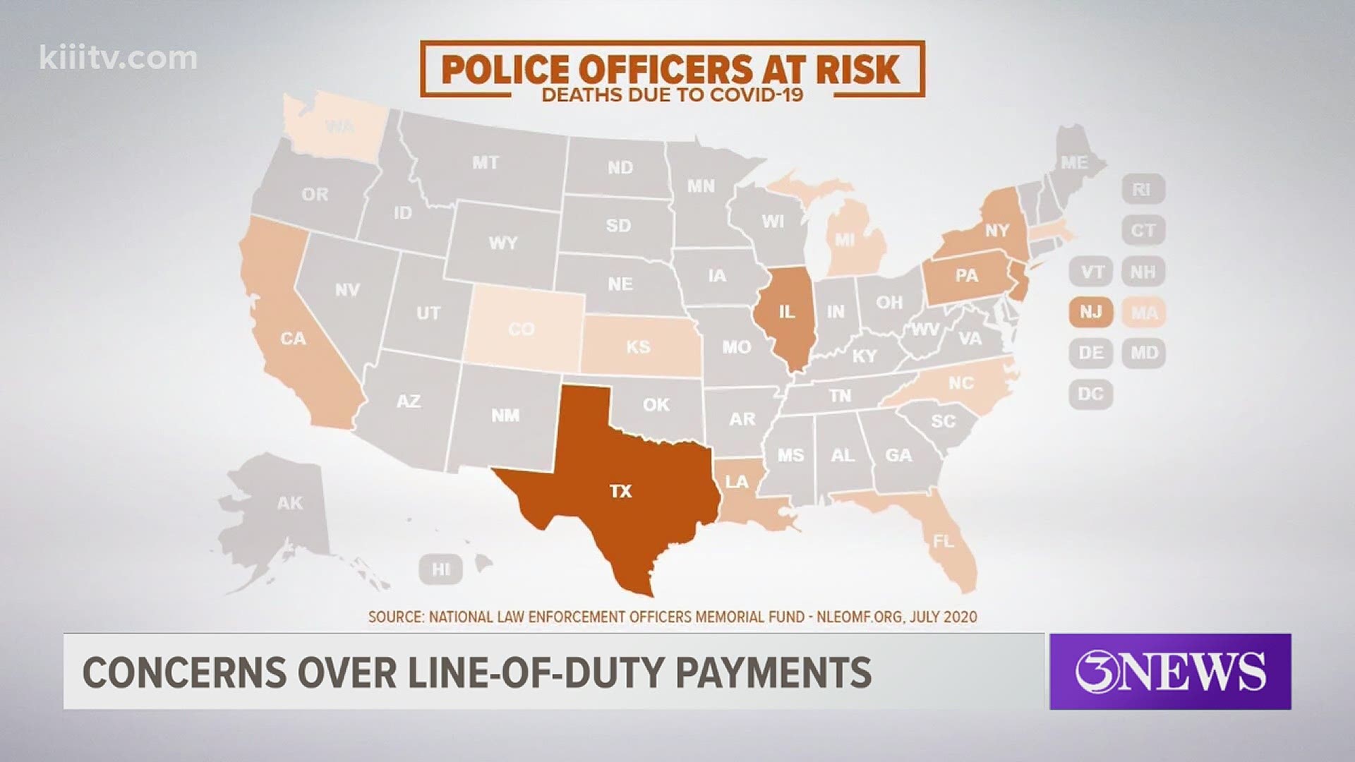 Data from the National Law Enforcement Officers Memorial Fund says Texas leads the nation in coronavirus law enforcement deaths.