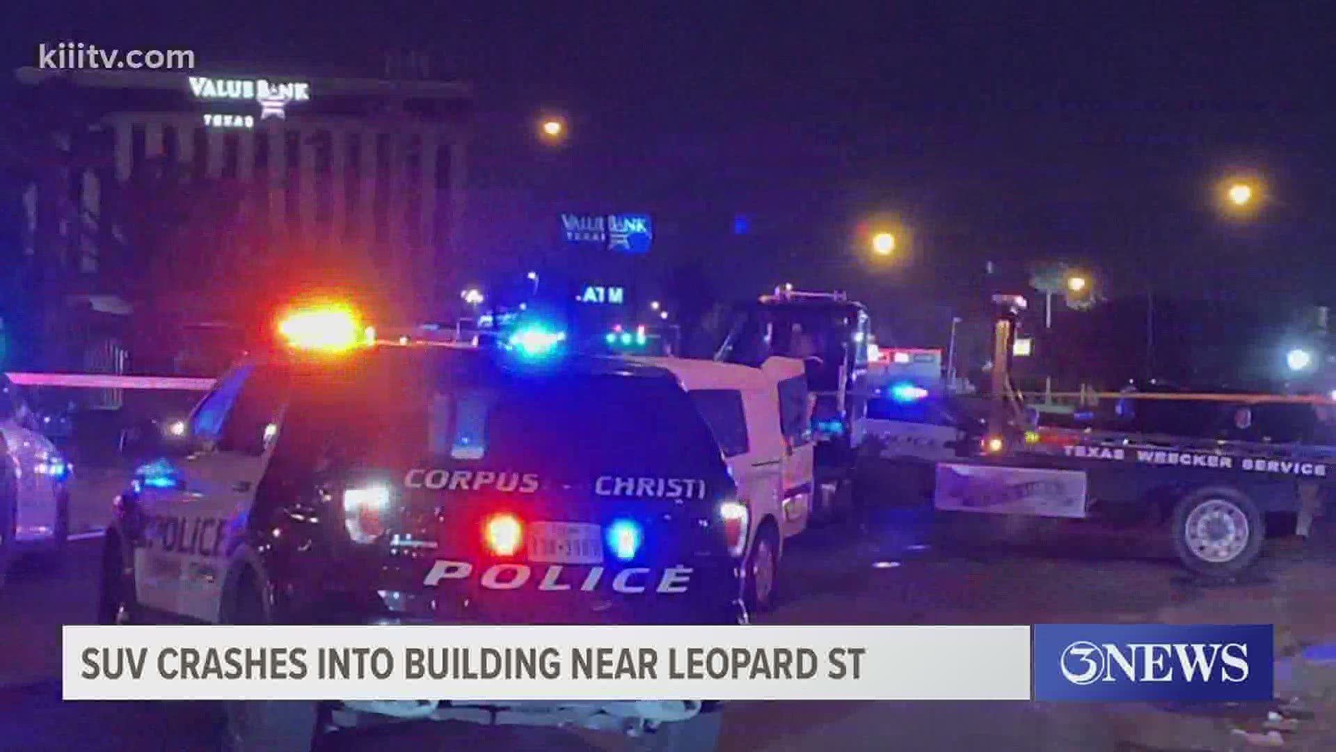 Three females in a SUV crashed into a building near leopard street, downtown earlier this evening.