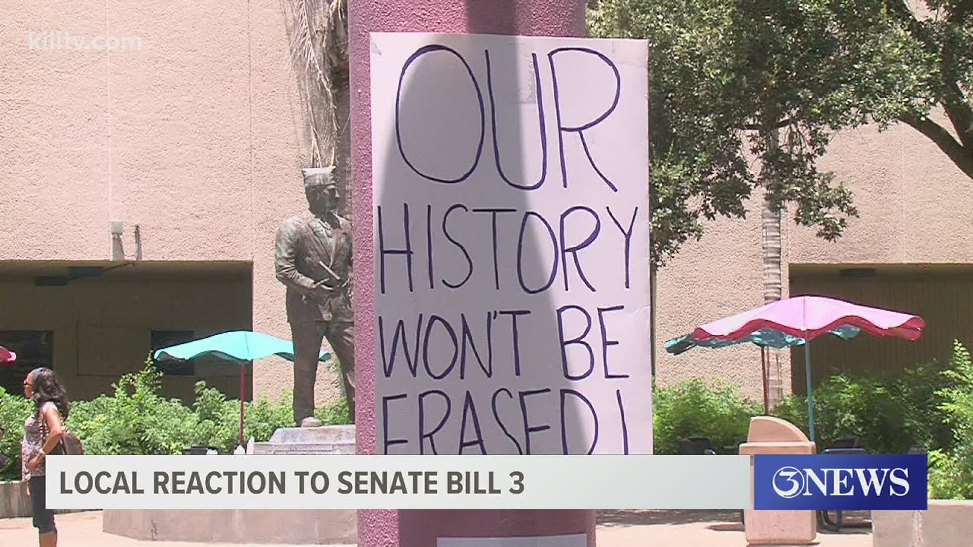 Saturday a large group gathered on the campus of Texas A&M Corpus Christi at the Hector P. Garcia plaza to voice their opposition to the bill.