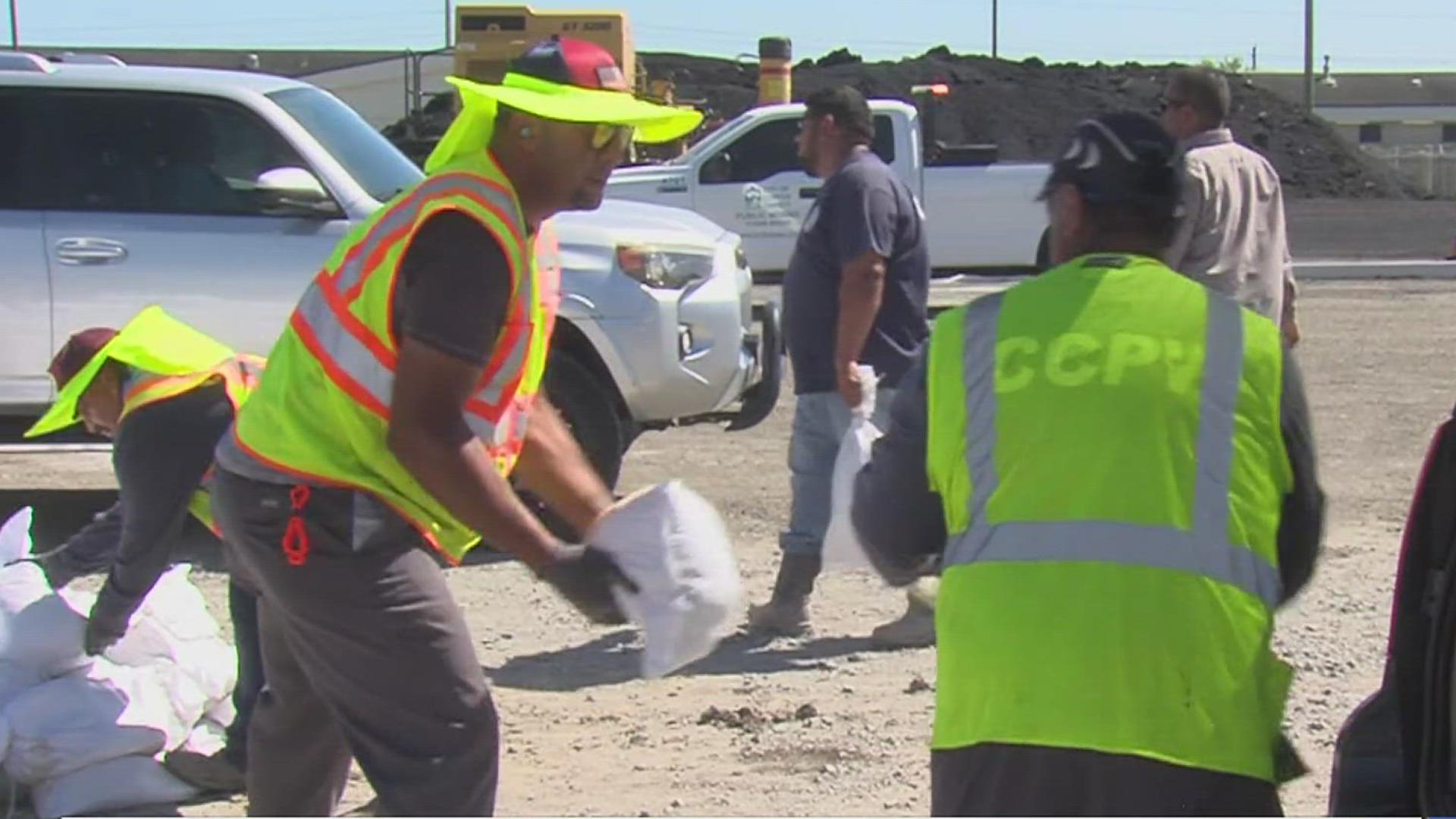 More than 14,000 sandbags were filled to be distributed to residents this week. Each vehicle is given seven sandbags.