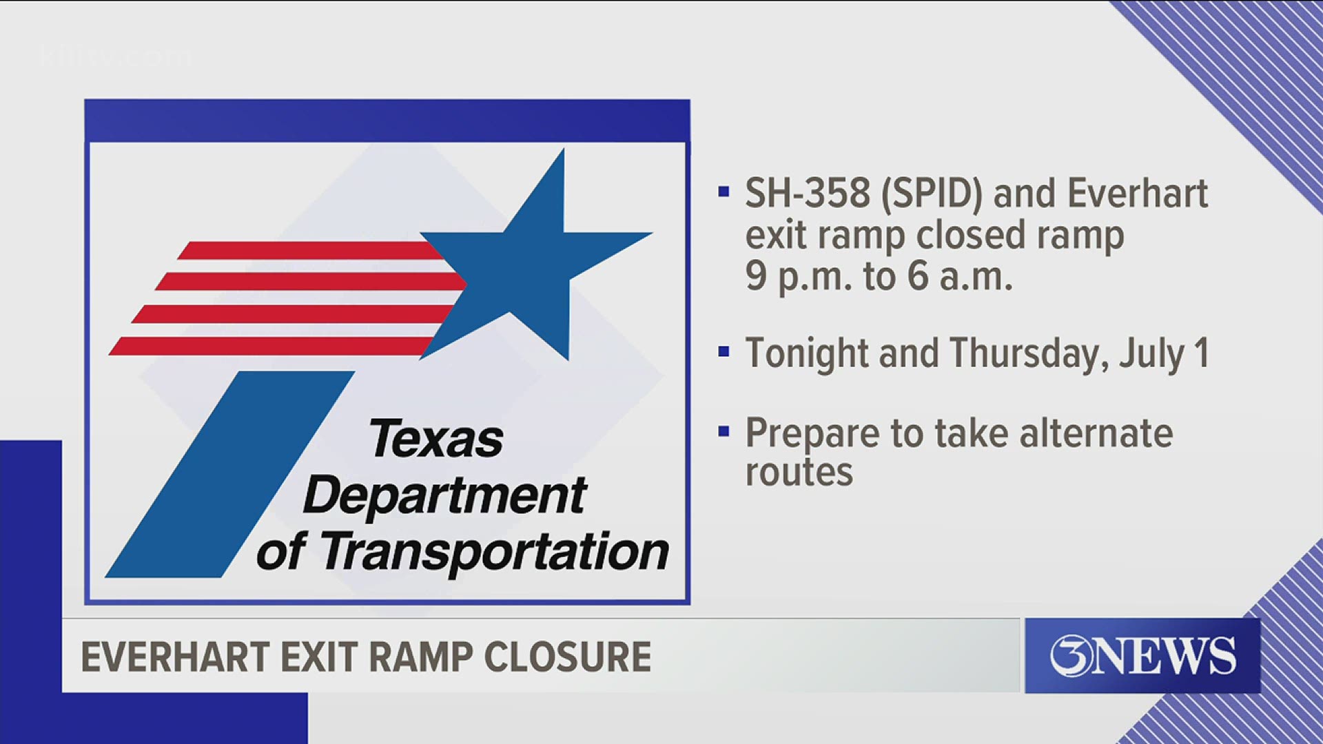 Everhart exit ramp closes | kiiitv.com