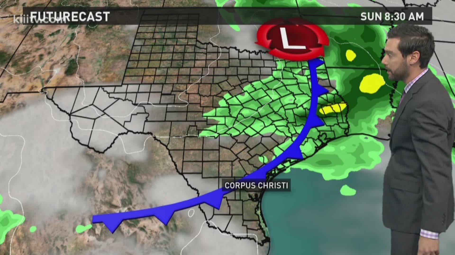 A weak cool front moves through South Texas Thursday morning, yielding a few isolated showers as it passes.  Another front with a better chance for rain comes in this weekend.