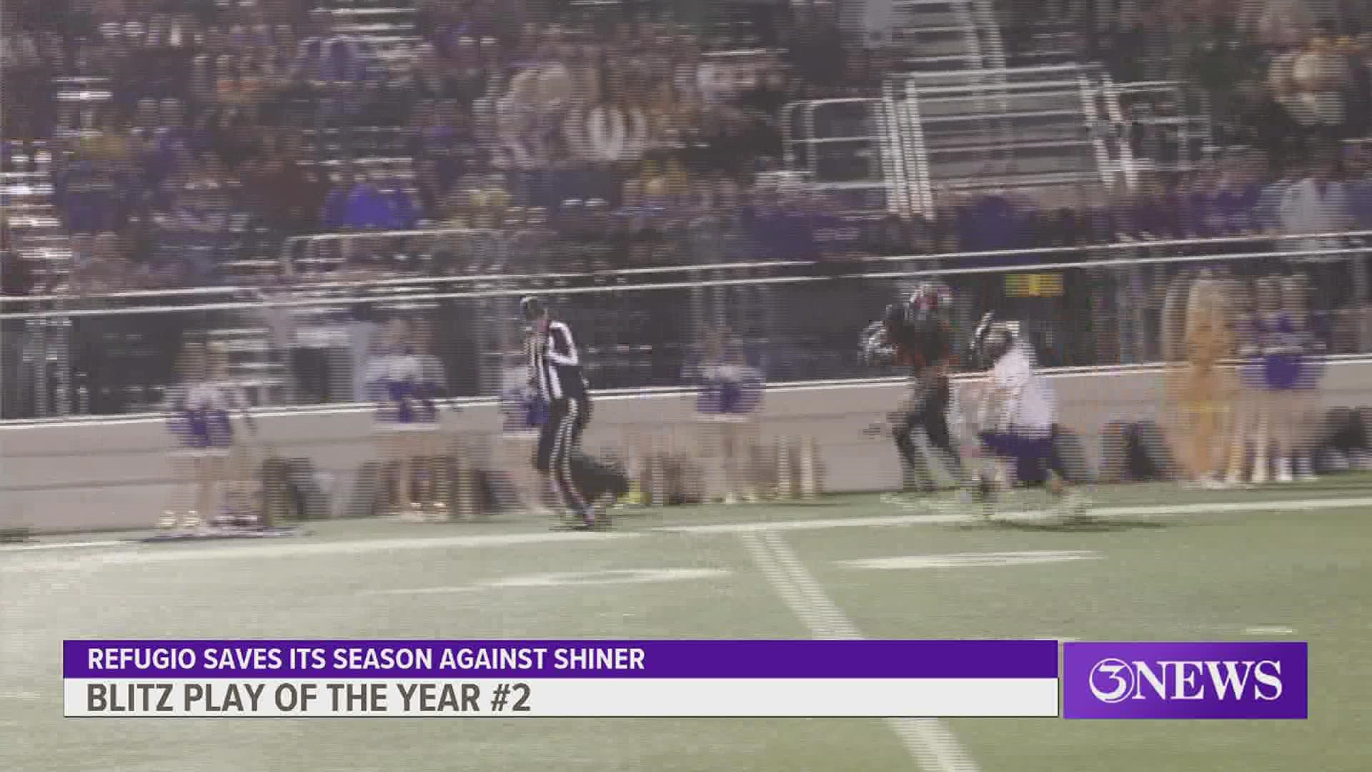 The Refugio Bobcats got an 87 yard TD from Kelan Brown to Isaiah Avery on 4th and 12 from their own 13 to win the state quarterfinal against rival Shiner.