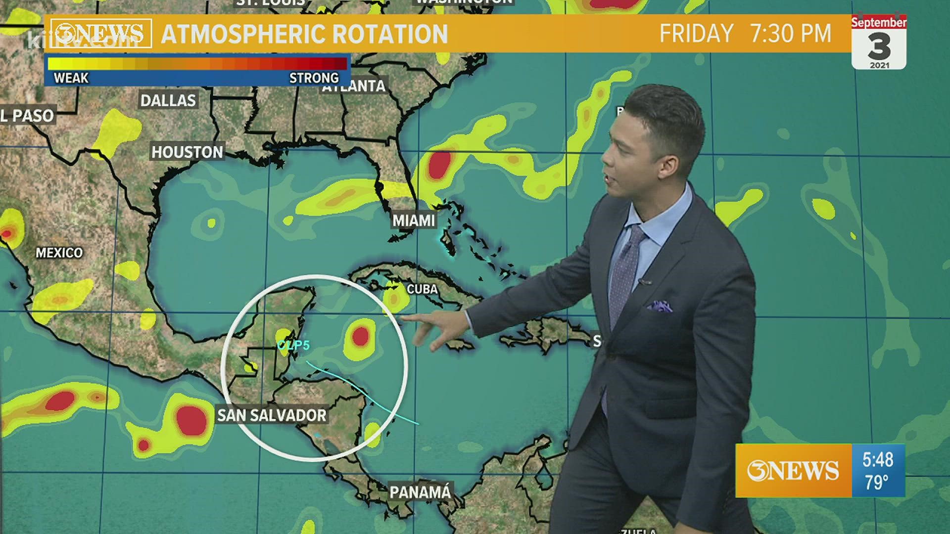 Invest 91L is a tropical wave in the southern Caribbean Sea. This cluster of showers and storms will travel farther west this week.